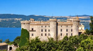 Orsini-Odescalchi Castle in Bracciano with lake view and a clear blue sky