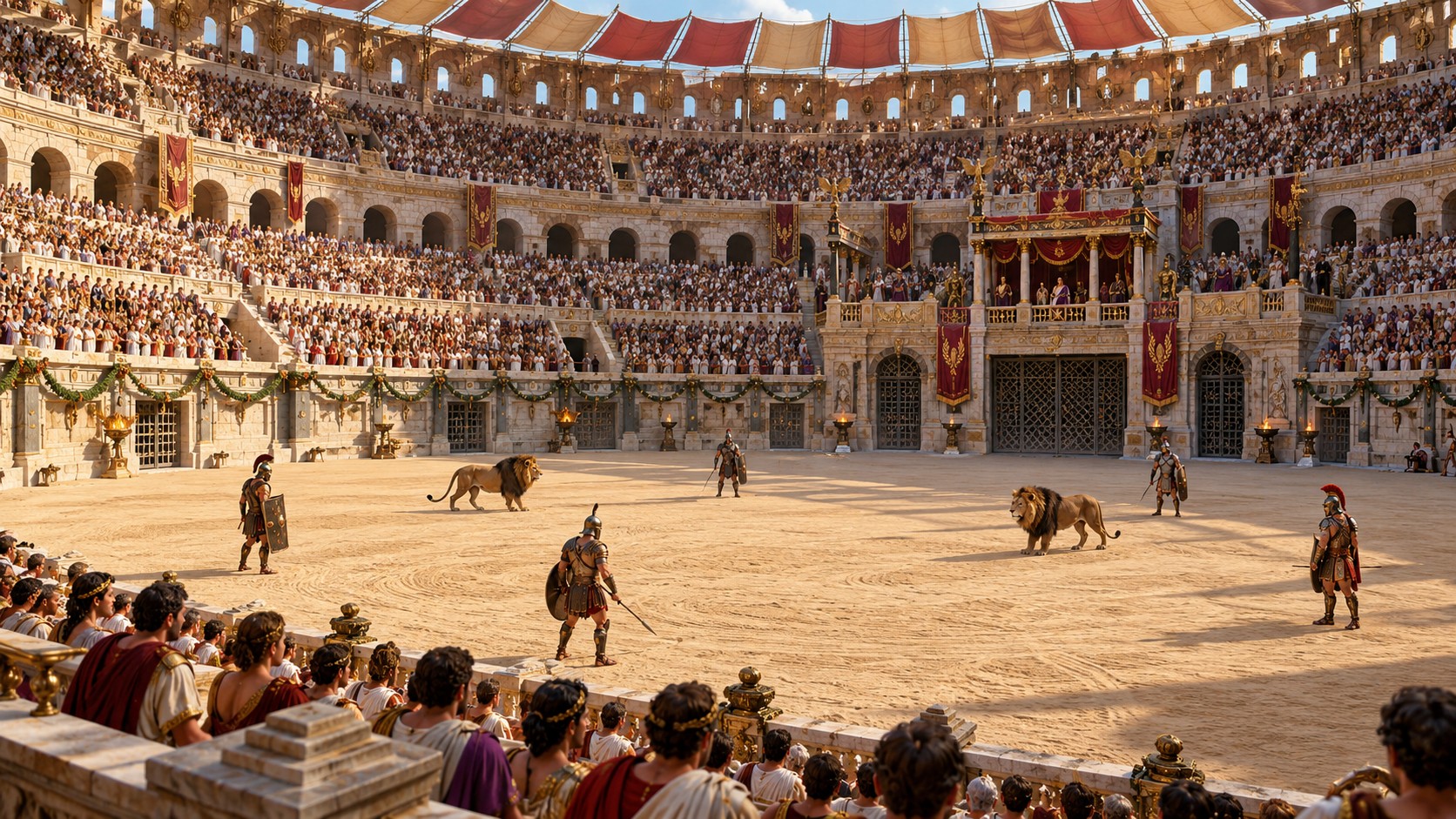 Artistic reconstruction of ancient spectacles inside the Colosseum